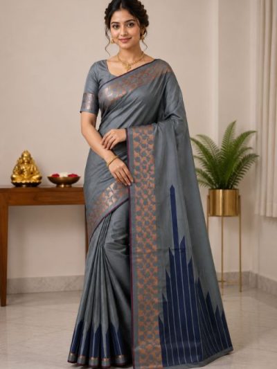 Grey Soft Silk Saree