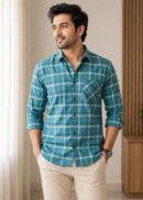 Teal Blue Checked Premium Cotton Shirt