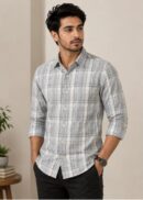 Classic Grey Windowpane Checked Formal Shirt