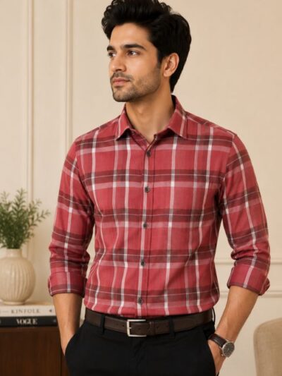 Classic Red Checked Cotton Formal Shirt