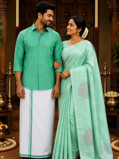 Kupera Silk Saree & Cotton Shirt – Floral Medallion Matching Set