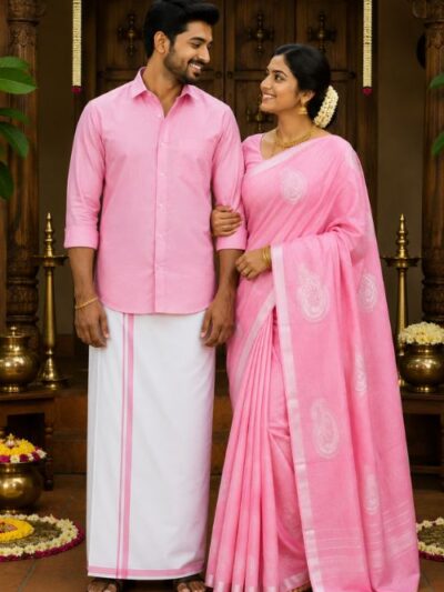 Kupera Silk Saree & Cotton Shirt – Royal Paisley Bloom Matching Set