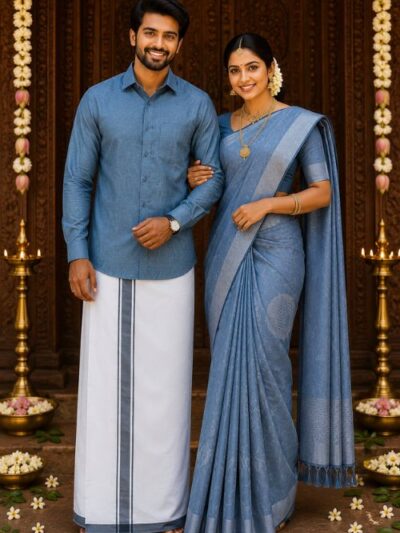 Kupera Silk Saree & Cotton Shirt – Wave Weave Matching Set